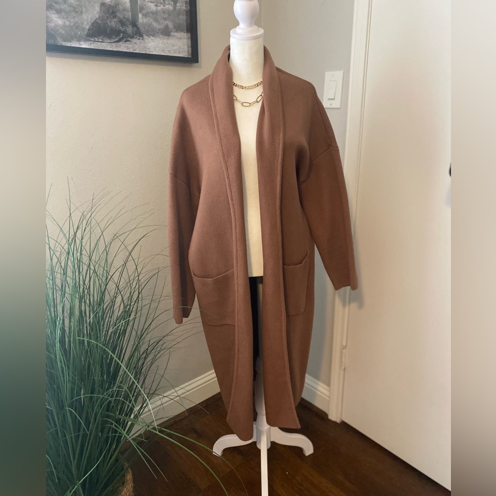 Brown Open Front Cardigan